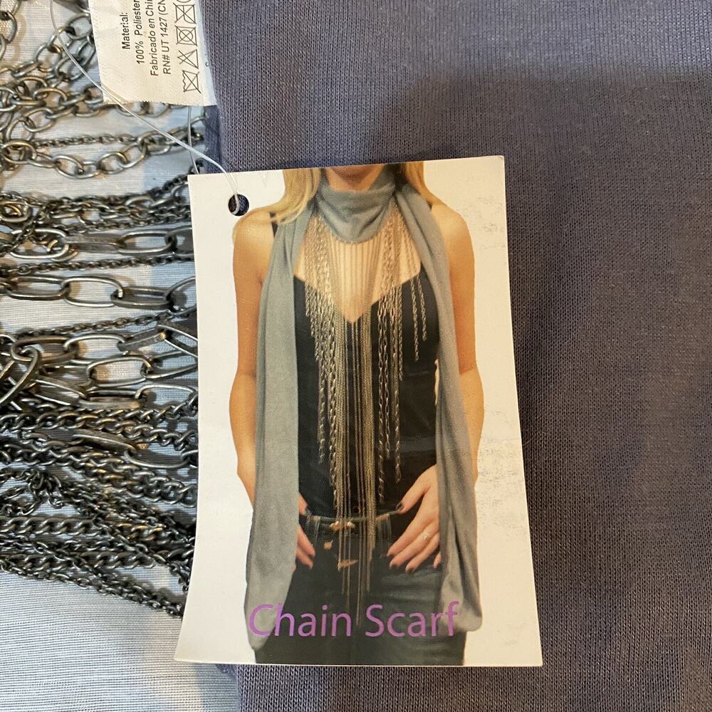 Women's Gray Fashion Scarf w/Pewter Metal Chains New w/tags